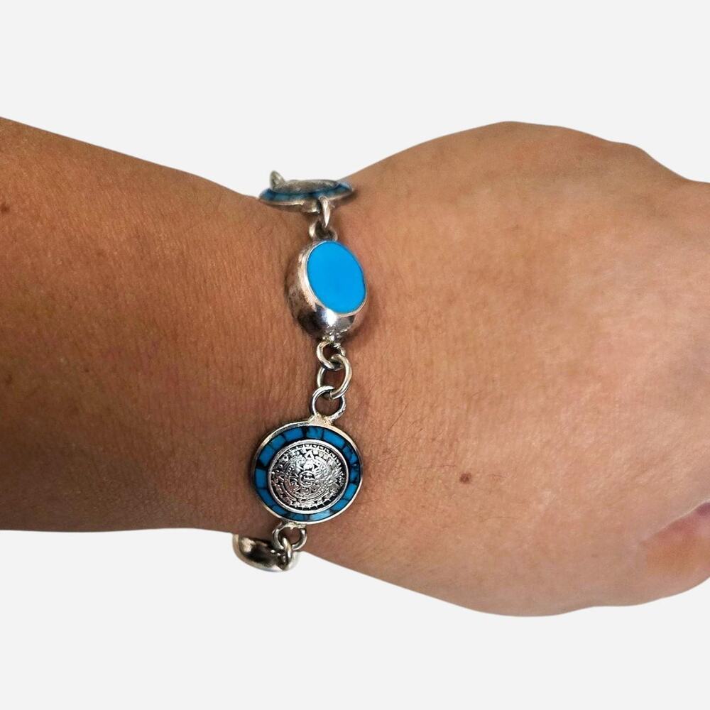 Vintage Mexican Aztec Calendar Toggle Bracelet